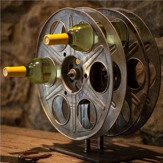 Vintage Film Reel Wine Rack Is Perfect for Classic Hollywood Home